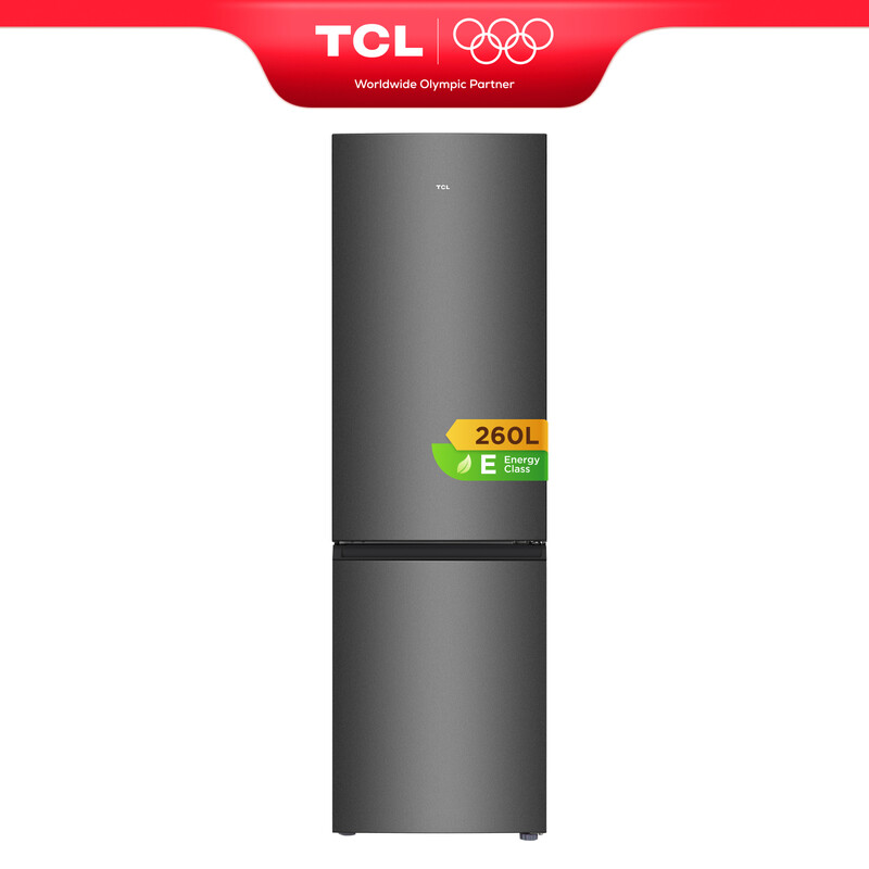 TCL Kühlgefrierkombination 260 L, Kühlteil 187 L, Gefrierteil 73 L, Frischezone, Wechselbare Tür, Verstellbare Füße [Energieeffizienzklasse E] RF338BSE0