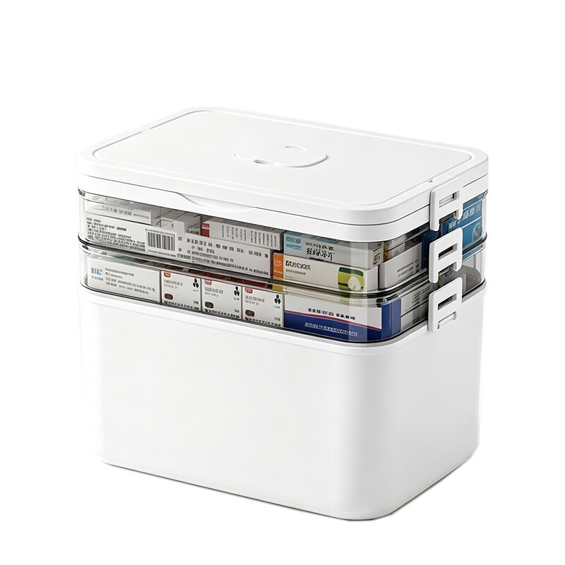 JORDAN&JUDY 3-Layer Medicine Storage Box, Stackable Multi-Layer Classification Organizer, White