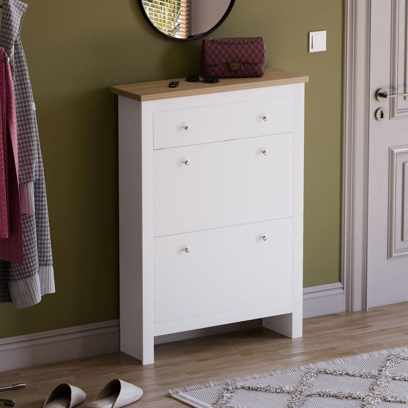 Vida Designs Shoe Cabinet Arlington 2 Doors 1 Drawer White/Oak Effect