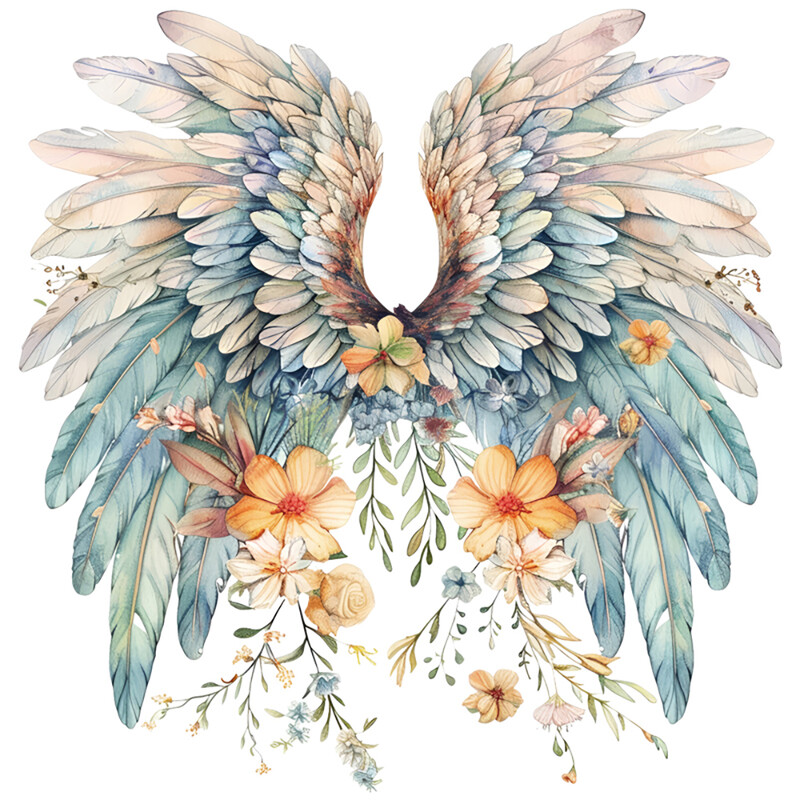 Angel Wings Wall Decals - Large Colorful Flower & Wings Decals, Removable DIY Vinyl F