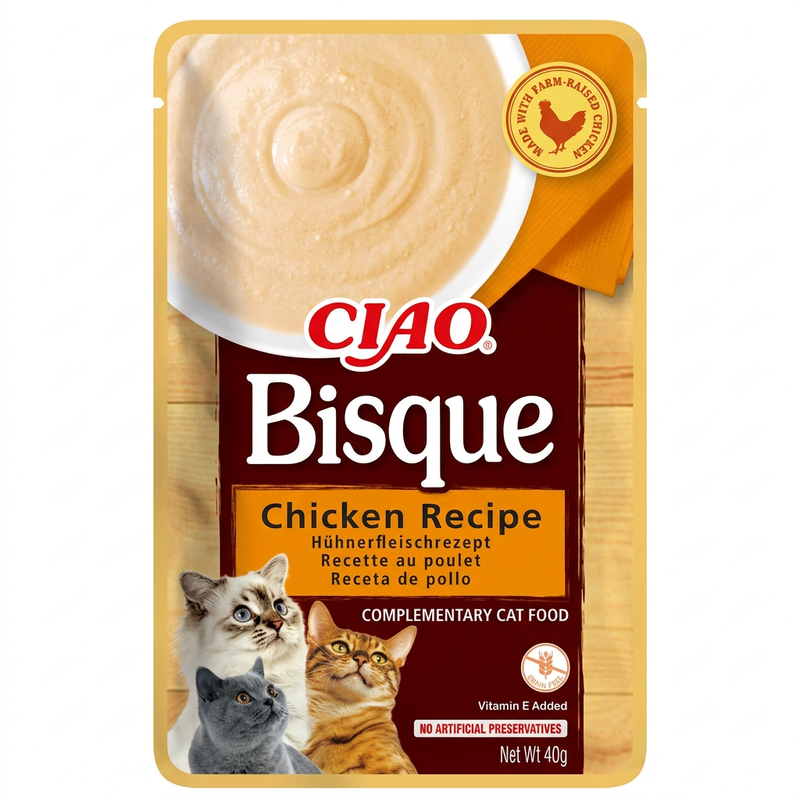INABA Ina-Paw Katzensuppe in Beuteln, Hühnerrezeptur, 100 % natürliches Huhn, leicht abzulecken