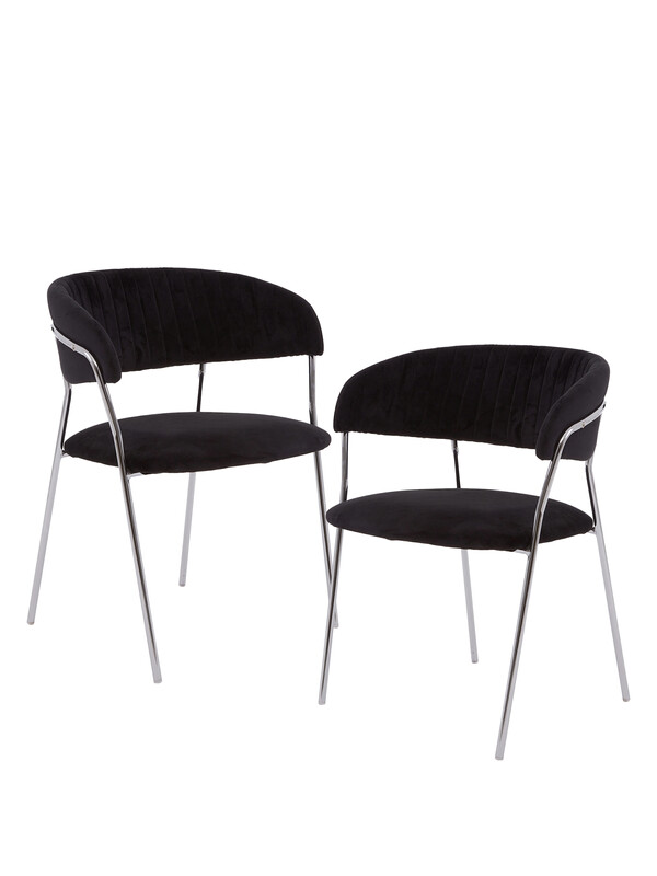 Interiors by Premier Dining Chair Tamzin Panelled Velvet Black/Chrome 2pcs