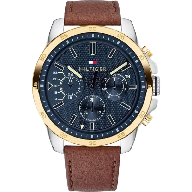 1791561 Twin Time Brown Leather Strap Watch