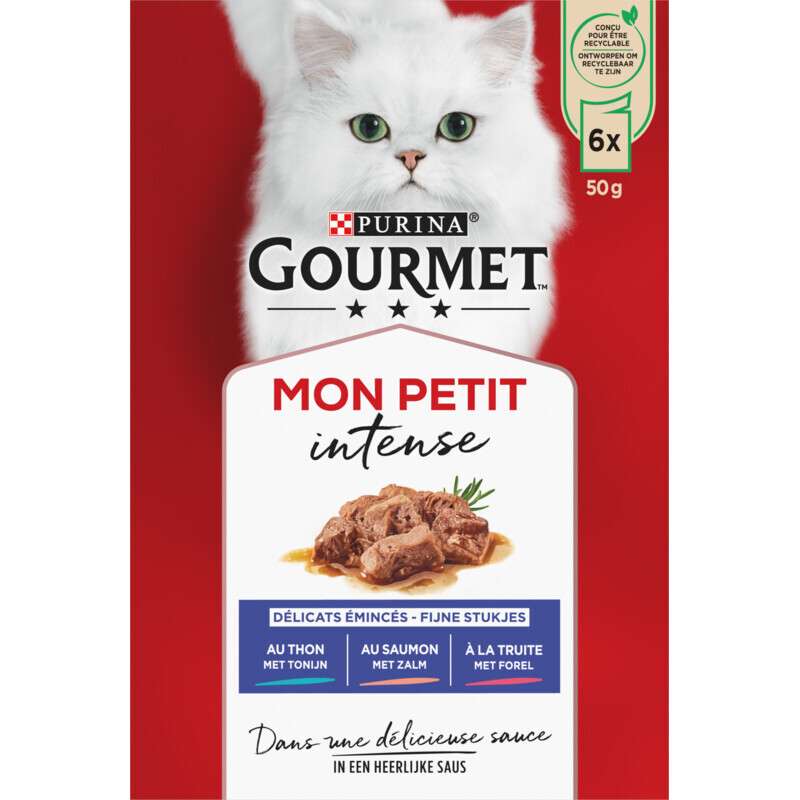 Gourmet Mon Petit Intense Tonijn, zalm & forel, 8 x 50 g