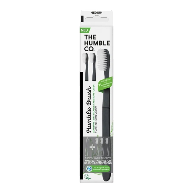 Humble Brush Zahnbürste mit wechselbarem Bürstenkopf, pflanzlich, 3 Ersatzköpfe + 1 Griff