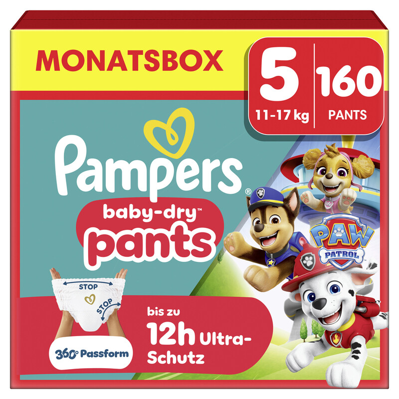 Pampers Baby-Dry Pants Paw Patrol Edition Größe 5, 160 Windeln, 11kg-17kg