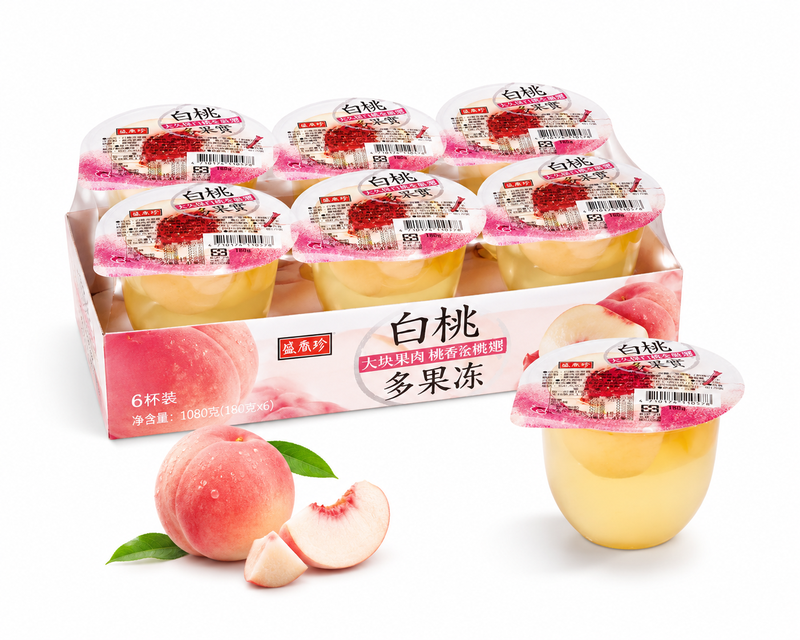 SHENG XIANG ZHEN Witte Perzikgelei Cup Met Perzikpulp 180 g (Pak Van 6)