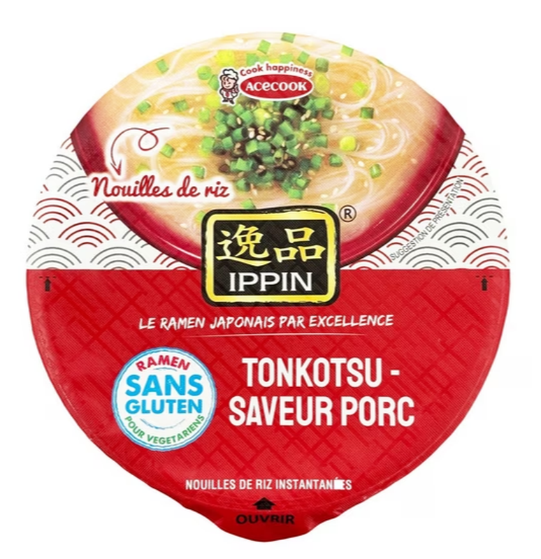 ACECOOK IPPIN Instant Ramen Noodle Bowl, Tonkotsu Flavor (63g)