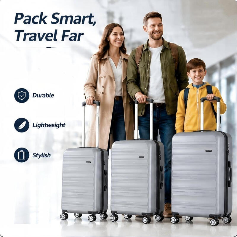 3-teiliges ABS-Hartschalen-Koffer-Set 20/24/28 Zoll, Aluminium-Teleskopgriff, 360° leise Spinner-Rollen TSA-Schloss Reise-Trolley-Koffer für Familienreisen, Silber