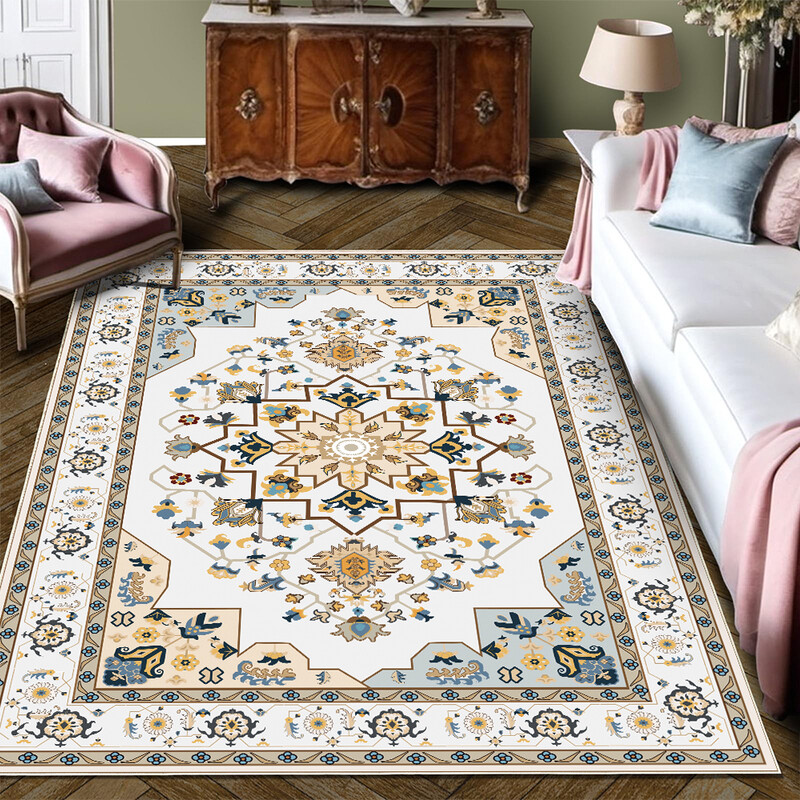 Washable Area Rugs for Living Room - Neutral Vintage Distressed Floral Farmhouse Boho