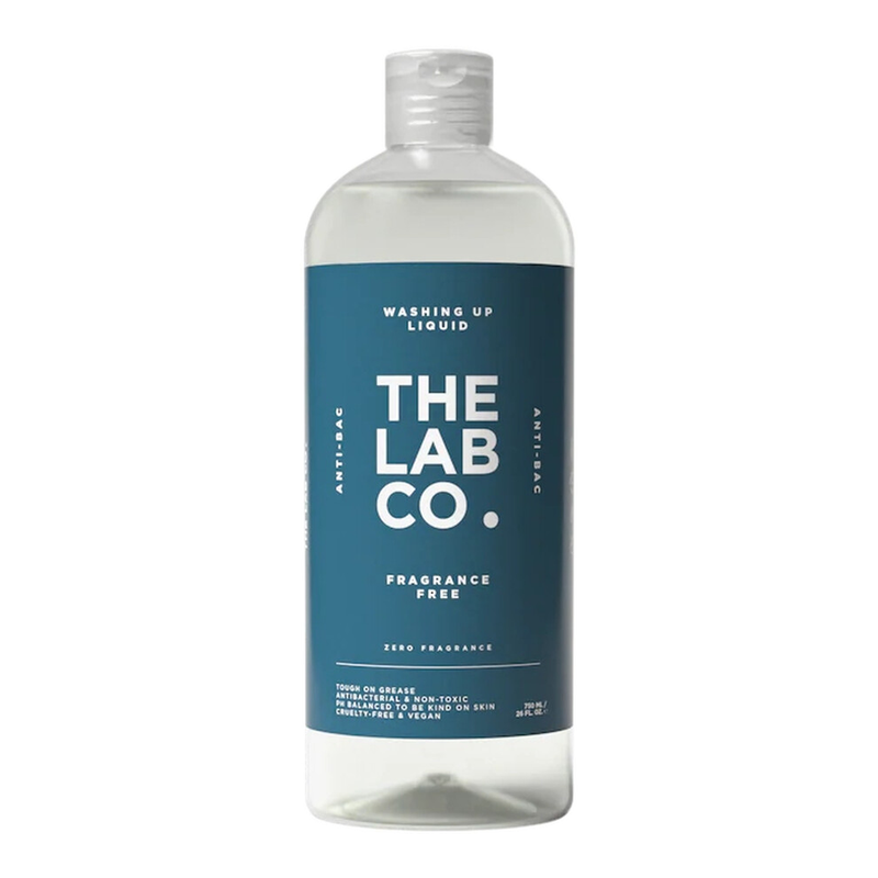 The Lab Co. Antibacterial Washing Up Dishwashing Liquid | Tough on Grease Dish Soap | Gentle on Hands | Non-Toxic, EDC-Free, Plant-Based Formula | 750ml | Fragrance Free | Unscented for Sensitive Skin