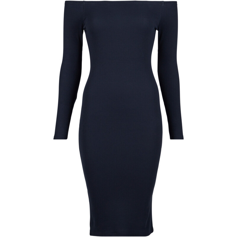 Urban Classics Damen Off-Shoulder Langarm-Ripp-Dress, schwarz