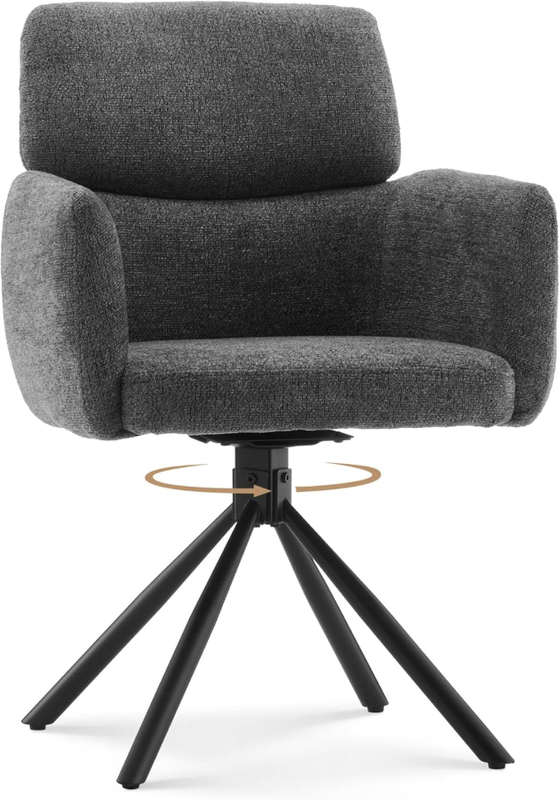 CLIPOP 1PC Chenille Swivel Tub Chair for Living Room 360 Rotating Base Luxurious Dining Armchair with Padded Seat, Desk Chair no Wheels for Dining Room Bedroom Vanity 0659-s grey 59*60*91 cm