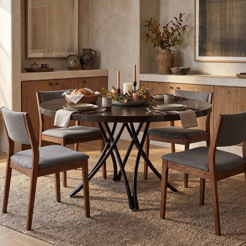 LANTINE runder Esstisch für 4-6 Personen, 120 cm Esstische, moderner Küchentisch, Design mit gekreuzten Beinen, einfache Montage, Küche & Esszimmer, 120 × 120 × 74 cm, Schwarz