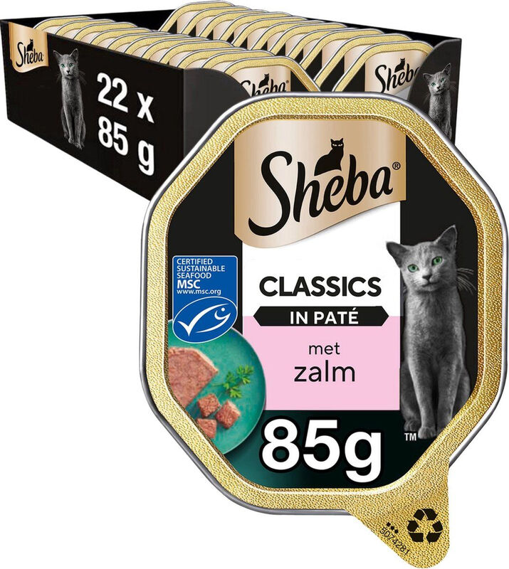 Sheba Classics Paté Zalm Aluminium Bakjes Kattenvoer 22 x 85 g