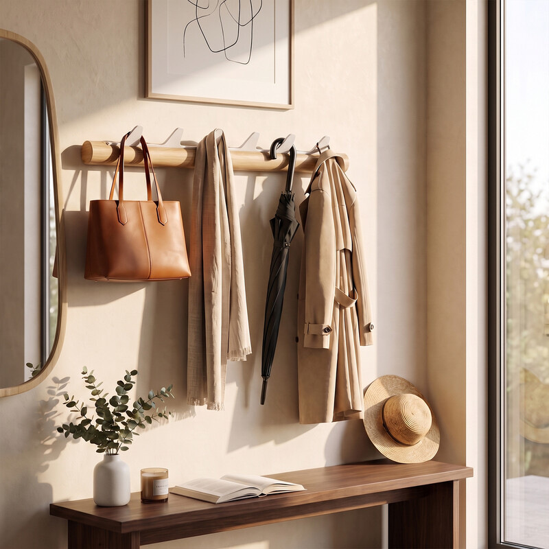 kapanou Wall Mounted Coat Rack with 6 Hooks, Rustic Wooden Coat Rail with Heavy Duty Metal Hooks for Towels, Hats, Backpack, Clothes Hangers for Door, Bathroom, Bedroom, Entryway (Wood Brown/White), New Year Sale, Top Gift Picks