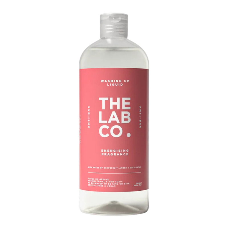The Lab Co. Antibacterial Washing Up Dishwashing Liquid | Tough on Grease Dish Soap | Gentle on Hands | Non-Toxic, EDC-Free, Plant-Based Formula | 750ml | Energising Scent Grapefruit Amber Eucalyptus