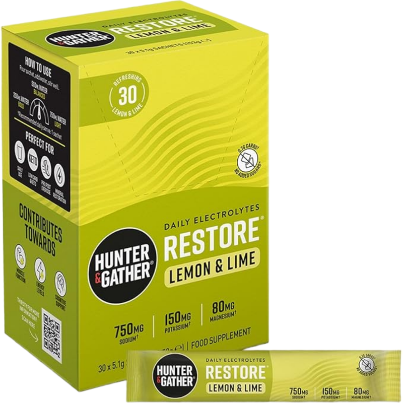 Hunter & Gather Pink/Grain Restore Electrolytes Lemon Hydration Support Sachets Flavour - 30 Sachets