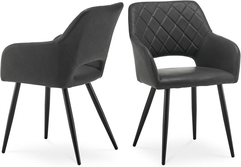 CLIPOP Dining Chair Set of 2 Faux Leather Upholstered Kitchen Counter Chair with Armrest and Metal Legs Living Room Reception Chairs for Dining Room Lounge Bedroom or Office 0427 grey 45*52*83 cm