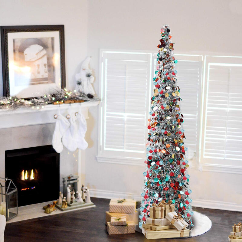 1Pc 5ft/60in Collapsible Christmas Trees Tinsel Artificial Tree with Stand Tall for Home Decoration (Multicolored)