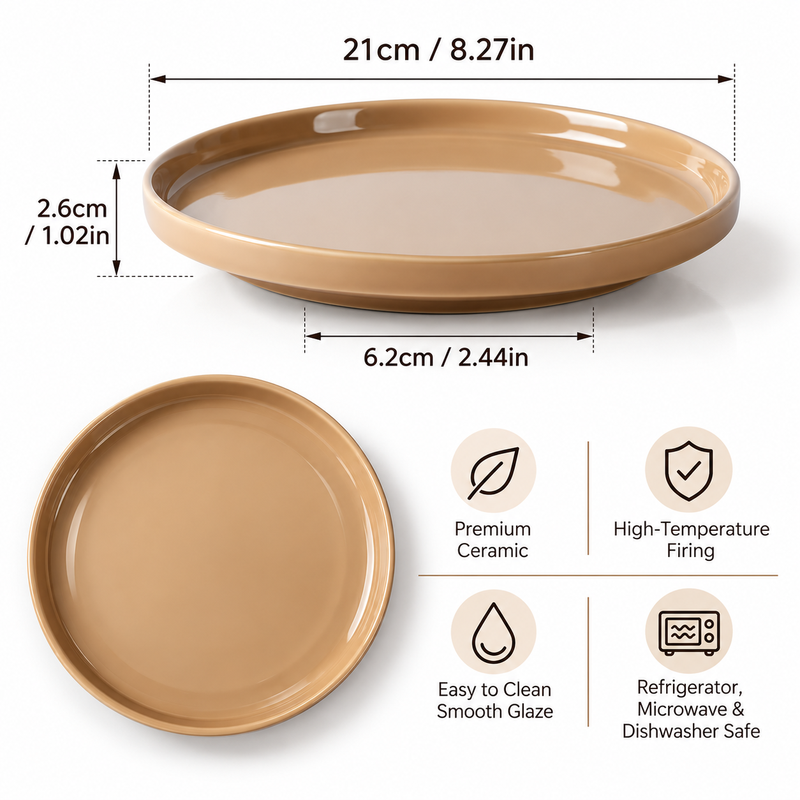 JIWOO Beira 8,5 Zoll exquisites Keramik-Serviertablett, Hochglanzbraun, 1-teiliges Set