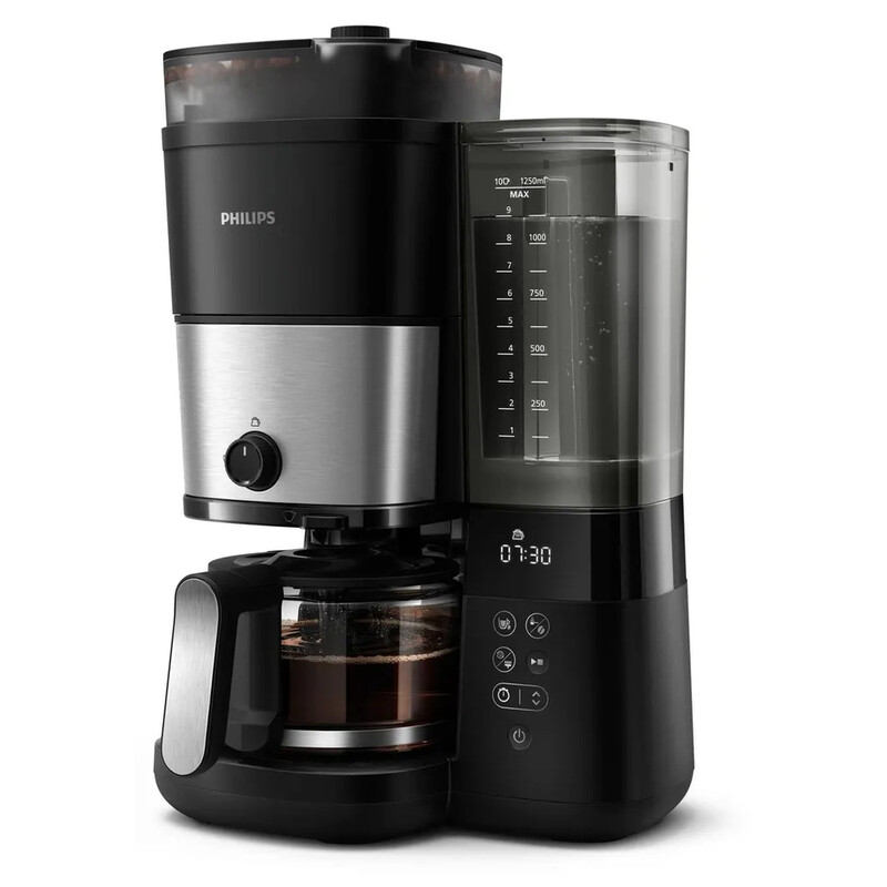 Philips HD7888/01 All-in-1 Filterkaffeemaschine mit integriertem Kegelmahlwerk, 1,25 L / 10 Tassen, 24-Stunden-Timer, 5-Stunden-Warmhaltefunktion, Schwarz