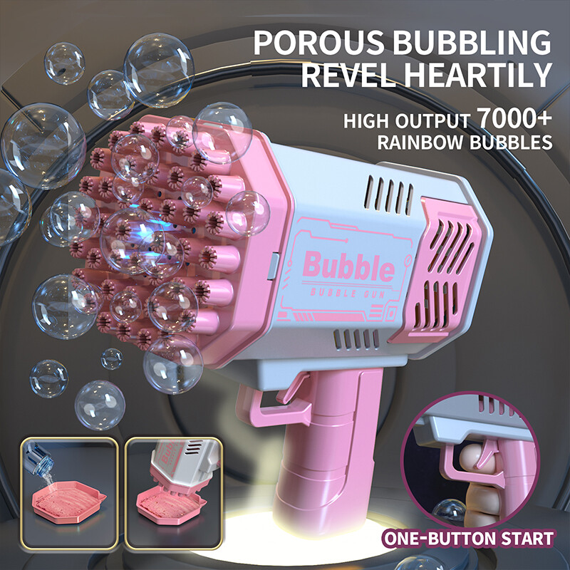 Children's 40-Hole Outdoor Toy Foam Maker with Lights and Bubble Machine - Pink and W