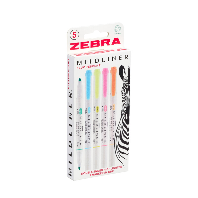 MILDLINER Highlighter 5 Pack Fluorescent Colours