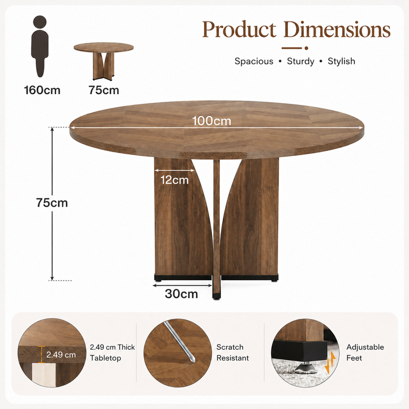 LANTINE runder Konferenztisch 99 cm für 4 Personen, Besprechungstisch aus Holz für Schulung & Seminar, Moderner kleiner Bürotisch für Verhandlungen, Mehrzweck-Geschäftstisch für Konferenzräume (Braun)