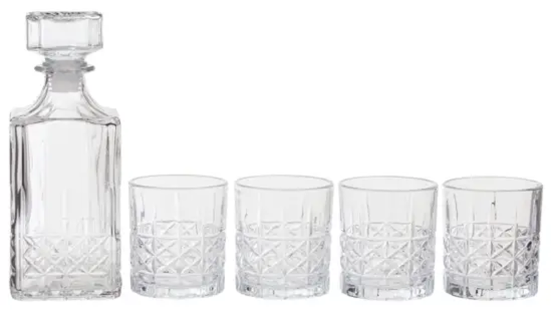 Dayla Diamond Pattern Decanter With Four Glasses