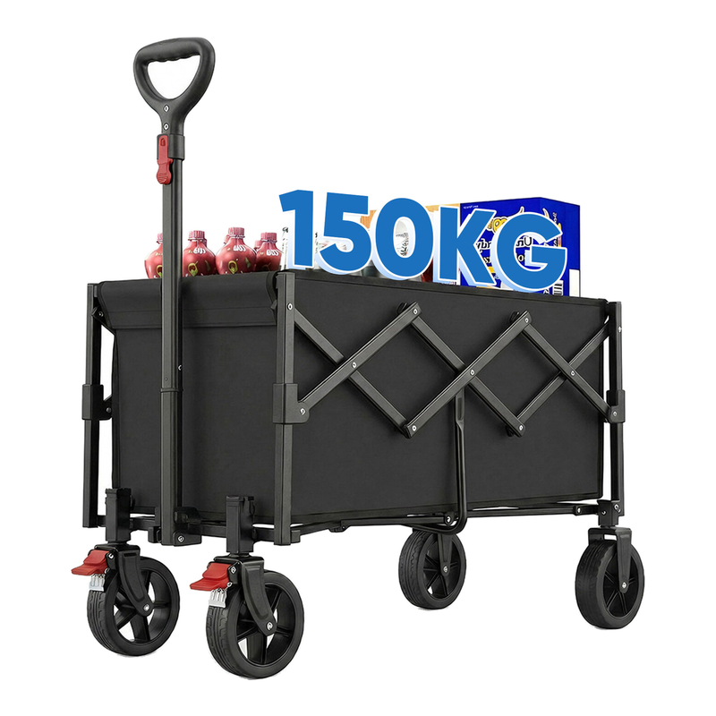Sunula kleiner faltbarer geländegängiger Handwagen, 80 L, 100 kg, mit Bremsen, halbiertes Eigengewicht, Schwarz