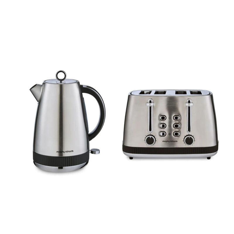 Morphy Richards Mexborough Jug Kettle and 4-Slice Toaster, 1.7L, Variable Browning Control, Black & Stainless Steel - 102901, 242901