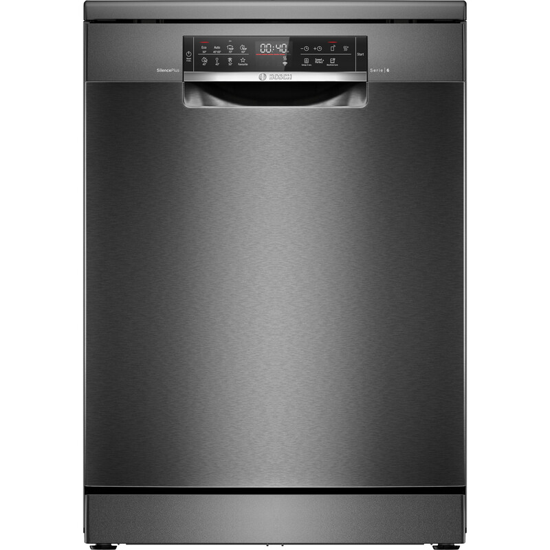 Bosch SMS6ECC12E Freistehender Geschirrspüler 60 cm in Edelstahl Schwarz mit AntiFingerPrint, HomeConnect und VarioDrawer
