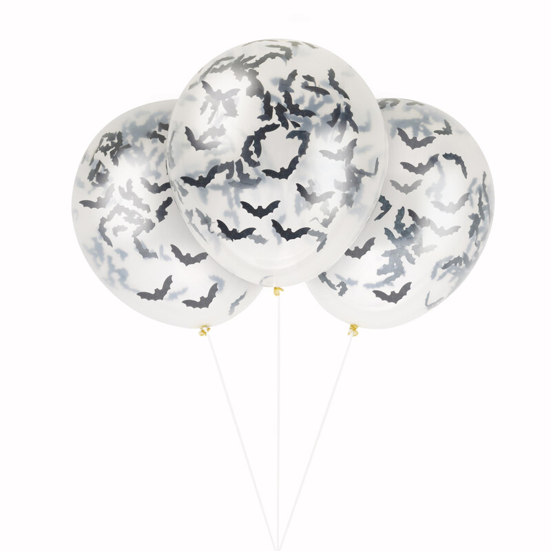 Unique Prefilled Clear Latex Balloons with Bat-Shaped Confetti, 40cm, 5ct