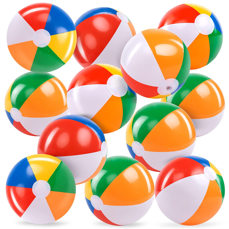 Sloosh Inflatable Beach Balls 12 Pack - 12 Inch Summer Pool Party Toys for Kids, Rainbow Water Play and Party Supplies
