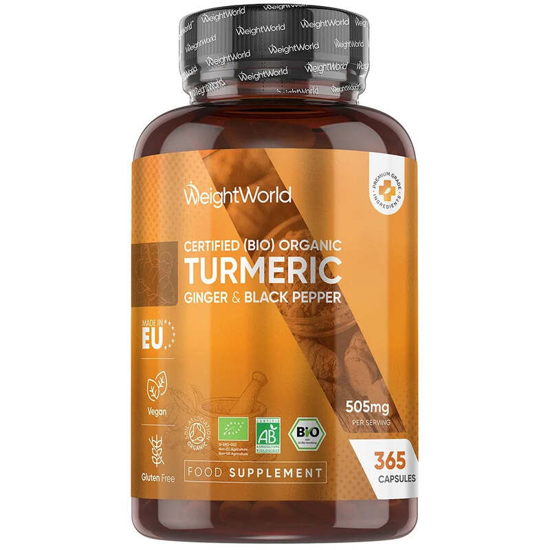 WeightWorld Bio-Kurkuma mit Bio-Schwarzpfeffer und Bio-Ingwer, 505 mg, 365 Kapseln