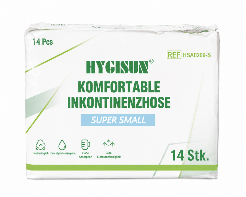 HYGISUN Premium Unisex Erwachsenenwindeln, Ultra-Saugfähig, 14 Stück, Vorteilspack, Größe S (14 pro Beutel) EU