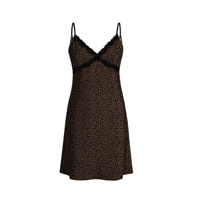 black lace v-neck coffee leopard-print suspender dress M