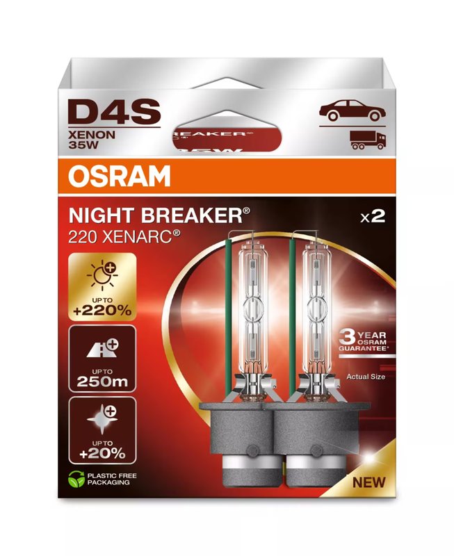 OSRAM XENARC NIGHT BREAKER 220, D4S, +220% meer licht, Xenon koplamp, 66440XN2-2HB, 2 lampen