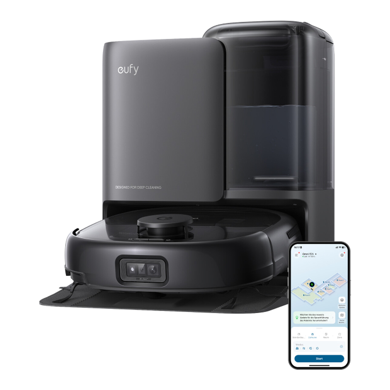 eufy Omni E25 robotstofzuiger, 2-in-1 robotstofzuiger en dweil, pakt hardnekkige vlekken aan, ongeëvenaarde zuigkracht van 20.000 Pa voor een diepe reiniging, anti-klit DuoSpiral™-borstels, CornerRover™-arm voor randreiniging