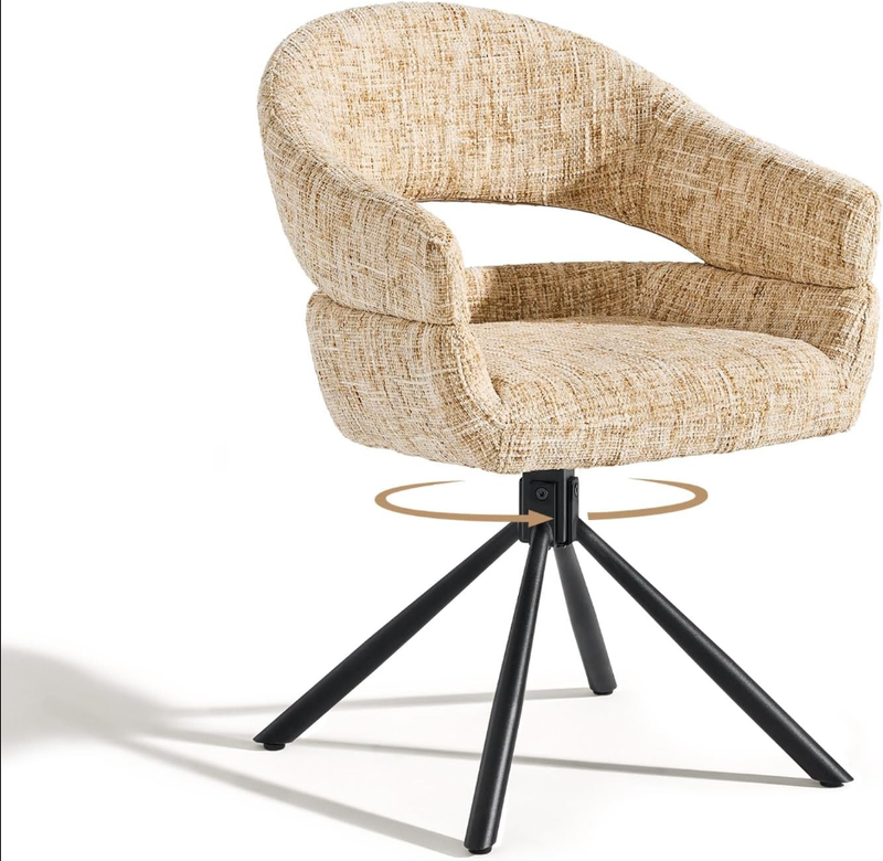 CLIPOP Single Swivel Dining Chair Fabric Modern Accent Armchair with 360-Degree Rotation Base Upholstered Occasional Tub Chair for Living Room Bedroom Reading (1, light brown)