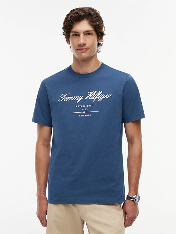 Tommy Hilfiger Men's Msw Textured Logo Jersey T-Shirt - Aegean Sea