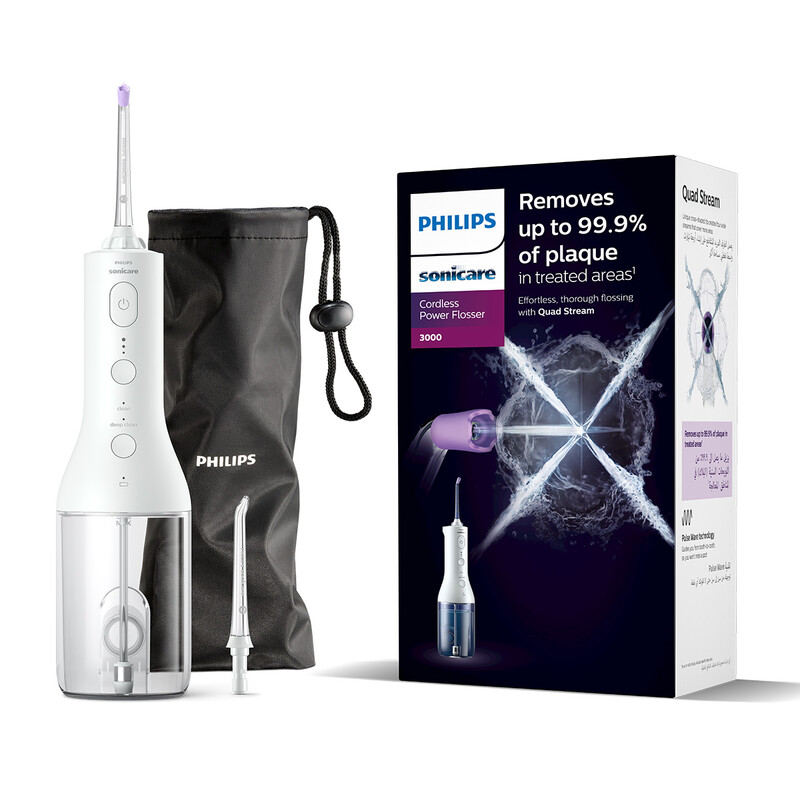 Philips Sonicare Cordless Power Flosser 3000, Oral Irrigator, Water Flosser, 2 Flossing Modes & 3 Intensities, Hx3826/31, White