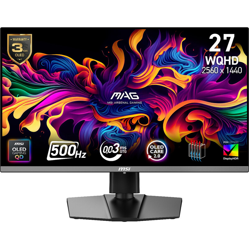 Msi Black Mag 272Qp Qd-Oled X50 27" 2560X1440 (Wqhd) 500Hz 0.03Ms Amd Freesync Gaming Monitor