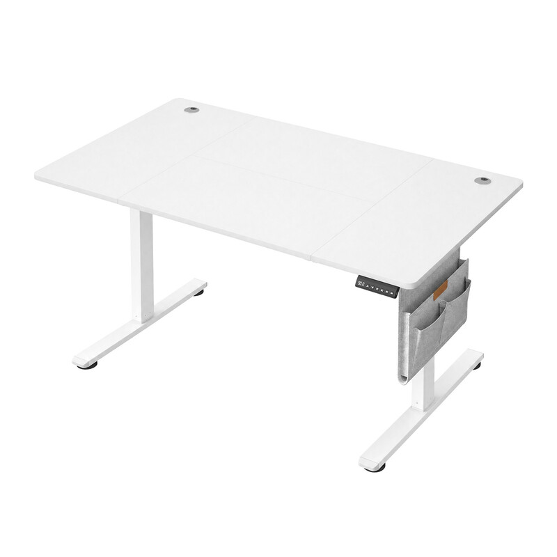 JOYFURNOS Elektrisch Zit-Sta Bureau, In Hoogte Verstelbaar, 140,1 x 60,1 cm, 4 Geheugenstanden, voor Thuiswerkplek, Wit