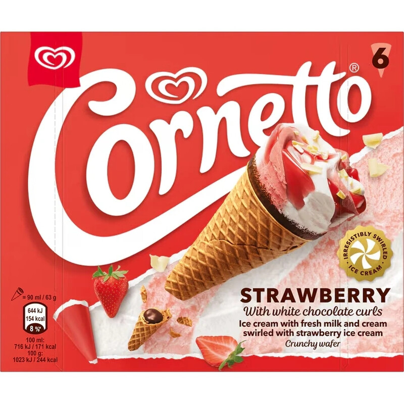 Cornetto IJs Aardbei 6 x 90 ml