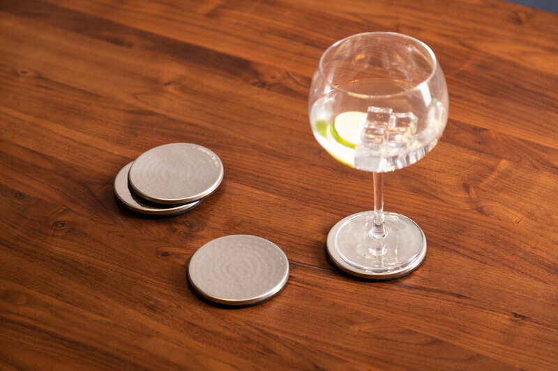 Set of 4 Hammered Effect Stainless Steel Coasters
