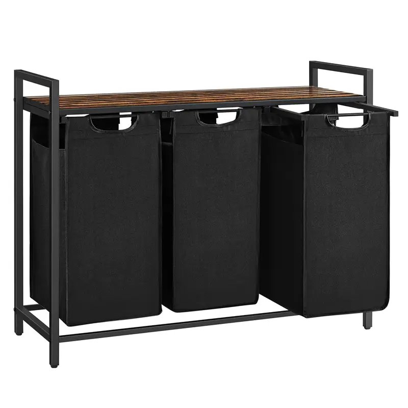 VASAGLE Wäschekorb mit 3 Fächern und Metallrahmen - 92,5 x 33 x 72 cm, 3×38 l