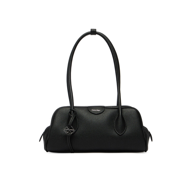 Calvin Klein Black Emblem Logo Pebble Shoulder Bag