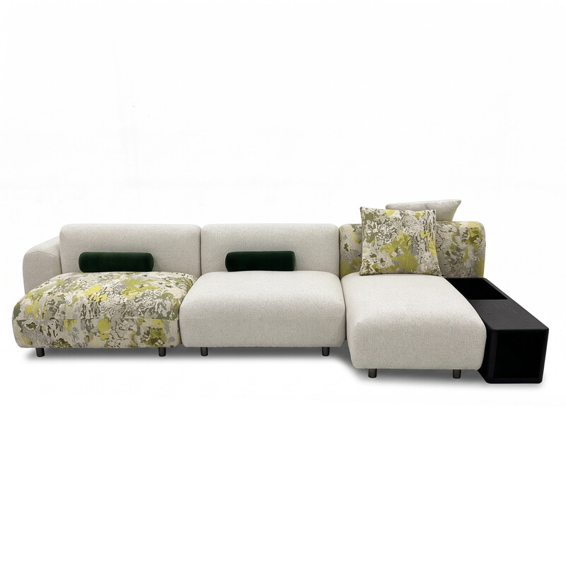 URBAN MEUBLE Landschafts-Serie L-förmiges Modulares Ecksofa - Creme & botanisches Muster-Stoff, 350*244*70 cm (1 Set)